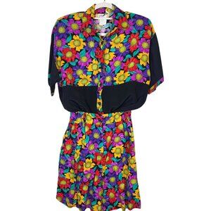 Cristina Retro Floral Shirt M Chic Mod Shorts Preppy Mod Colorful 70s